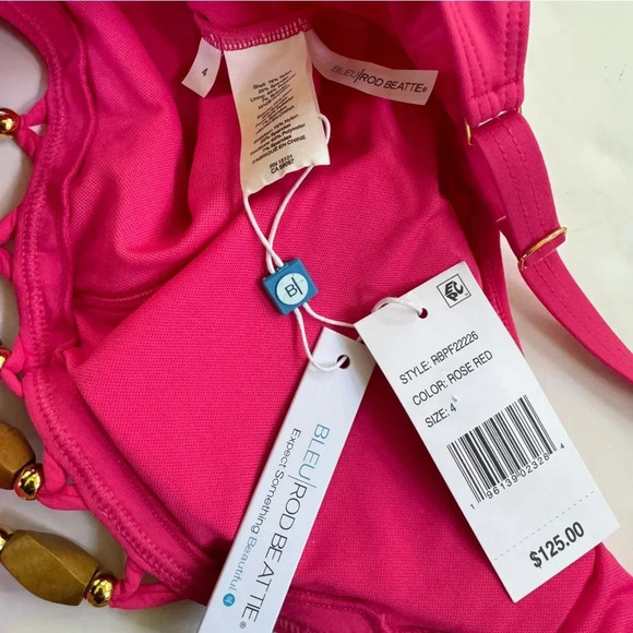 Bleu Rod Beattie Paradise Found Lace Down One Piece Bright Pink Size 4 NWT - Picture 5 of 8